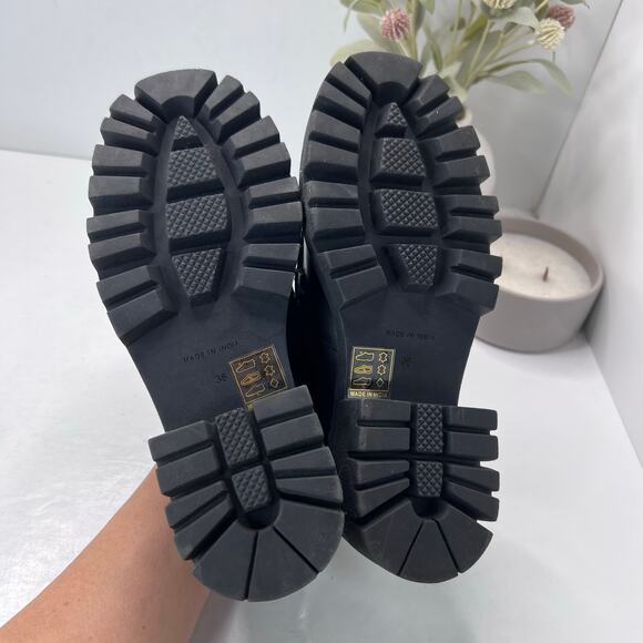 Free People Lyra Lug Sole Loafers Leather Black Women 5/EU 36 Tried On - Picture 10 of 11